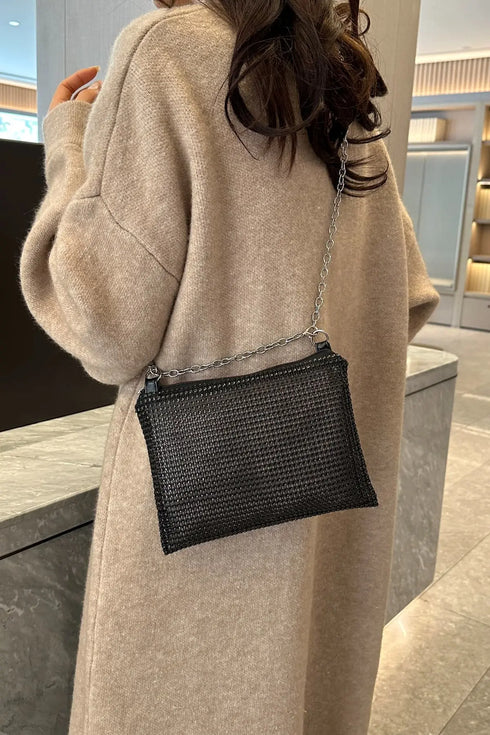 'Aya' Metal Chain Rhinestone Crossbody Bag - Celes Fashion